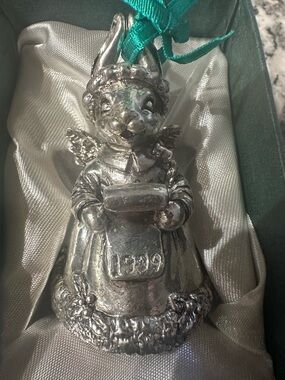 Vintage Arthur Court Silver Angel Bunny 1999 Holiday Ornament